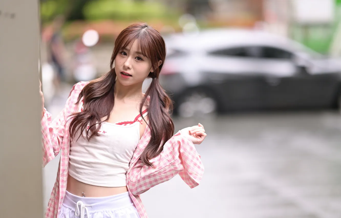 Photo wallpaper girl, Asian, tails