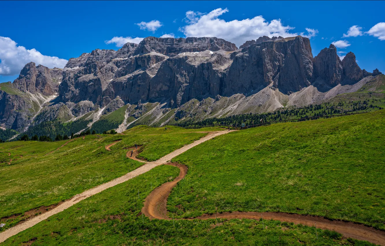 Photo wallpaper mountains, road, Alps, Italy, The Dolomites