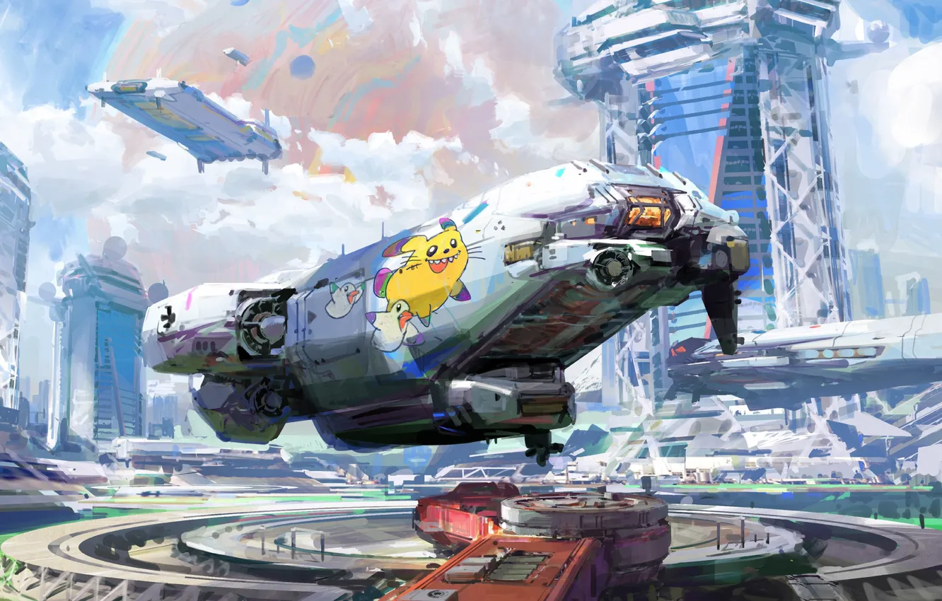 Photo wallpaper fiction, art, the spaceport, fragment, spaceport, John Wallin Liberto