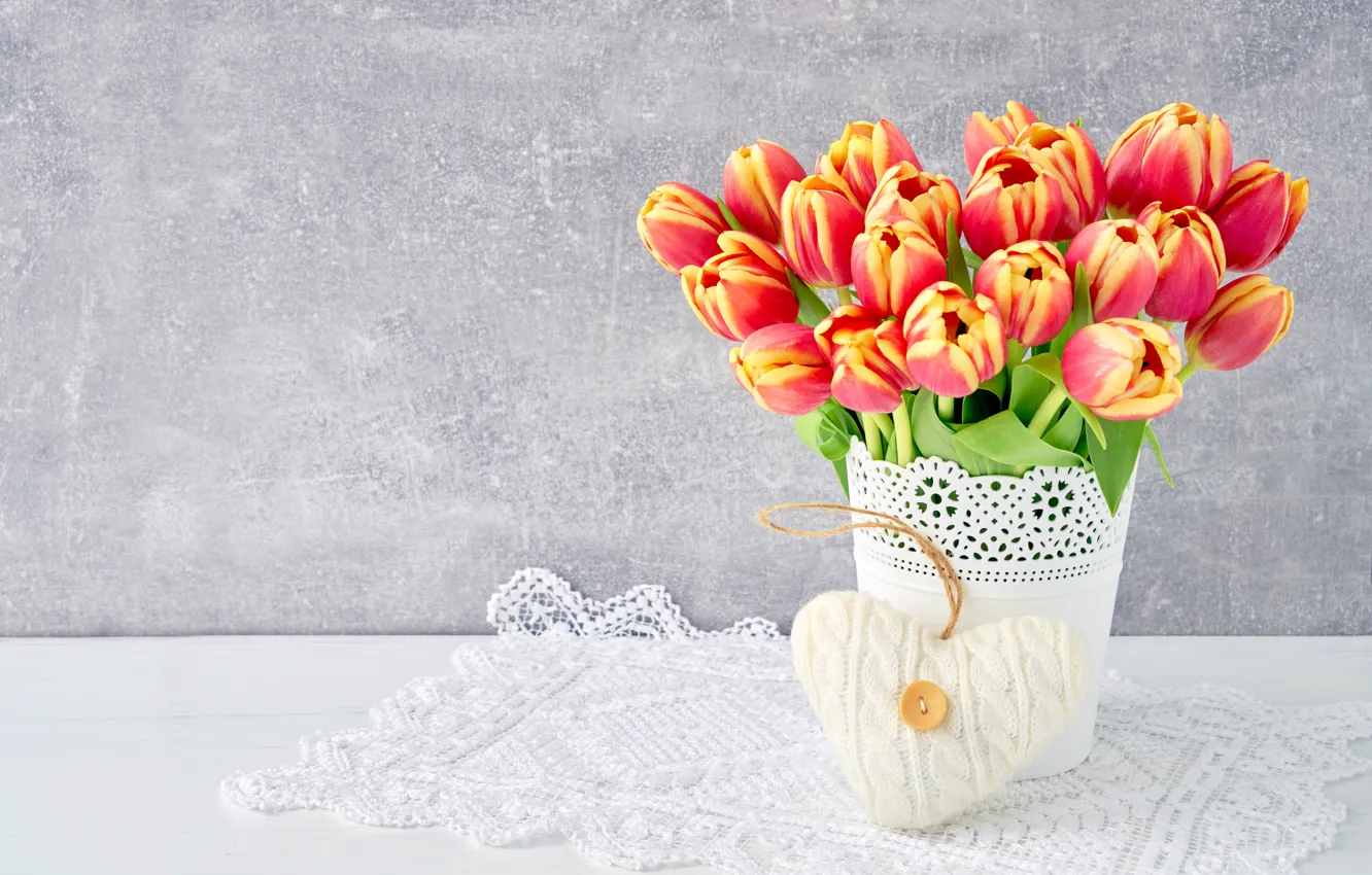 Photo wallpaper love, flowers, heart, bouquet, colorful, tulips, red, love