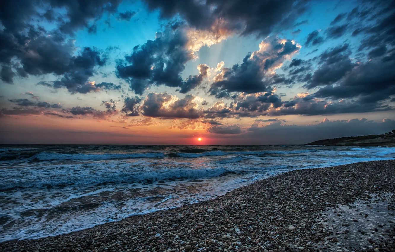 Photo wallpaper sea, landscape, sunset