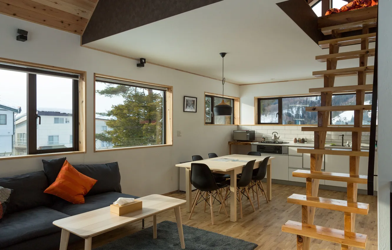 Photo wallpaper interior, kitchen, living room, dining room, small room, Nozawa House