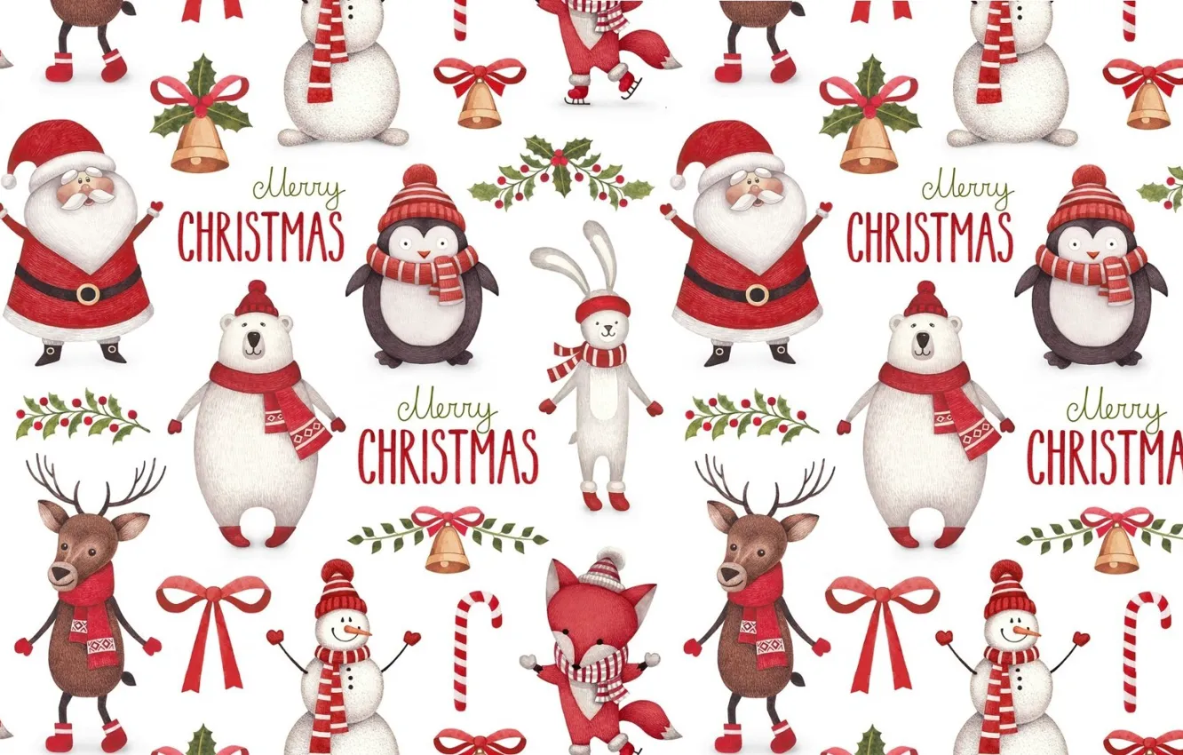 Photo wallpaper background, holiday, texture, deer, New year, horns, penguin, candy