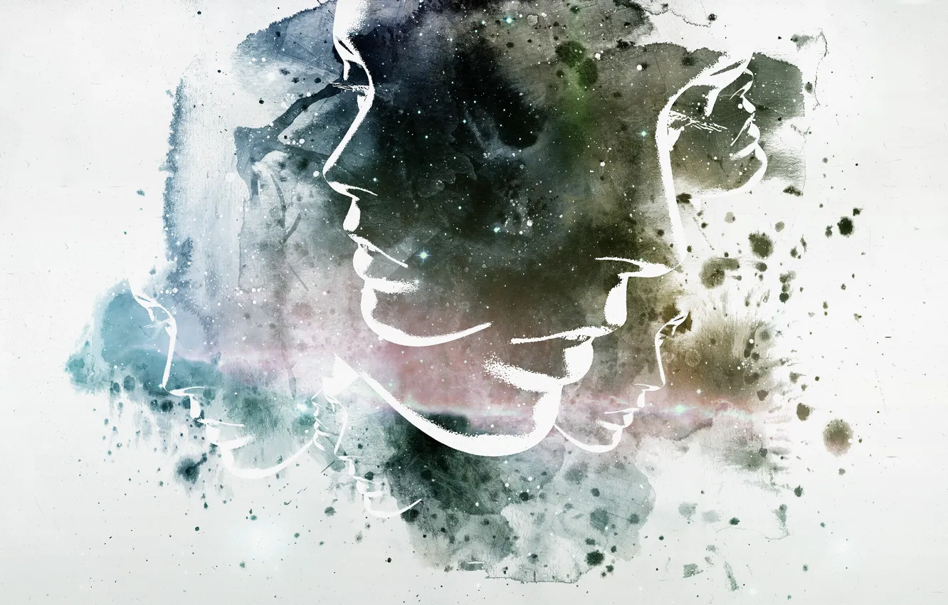 Photo wallpaper space, stars, face, figure, women's