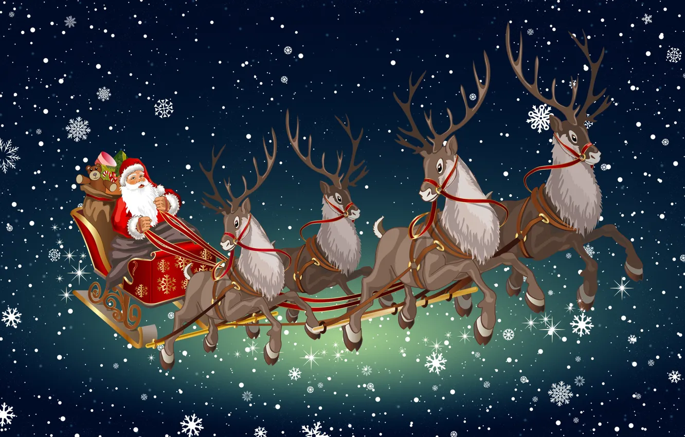 Photo wallpaper Winter, Minimalism, Snow, Background, New year, Santa, Holiday, Deer