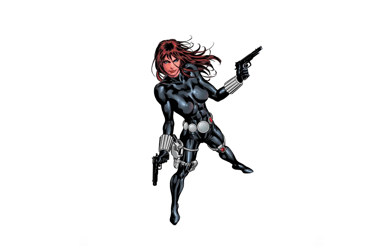 Photo wallpaper girl, gun, costume, superhero, Marvel