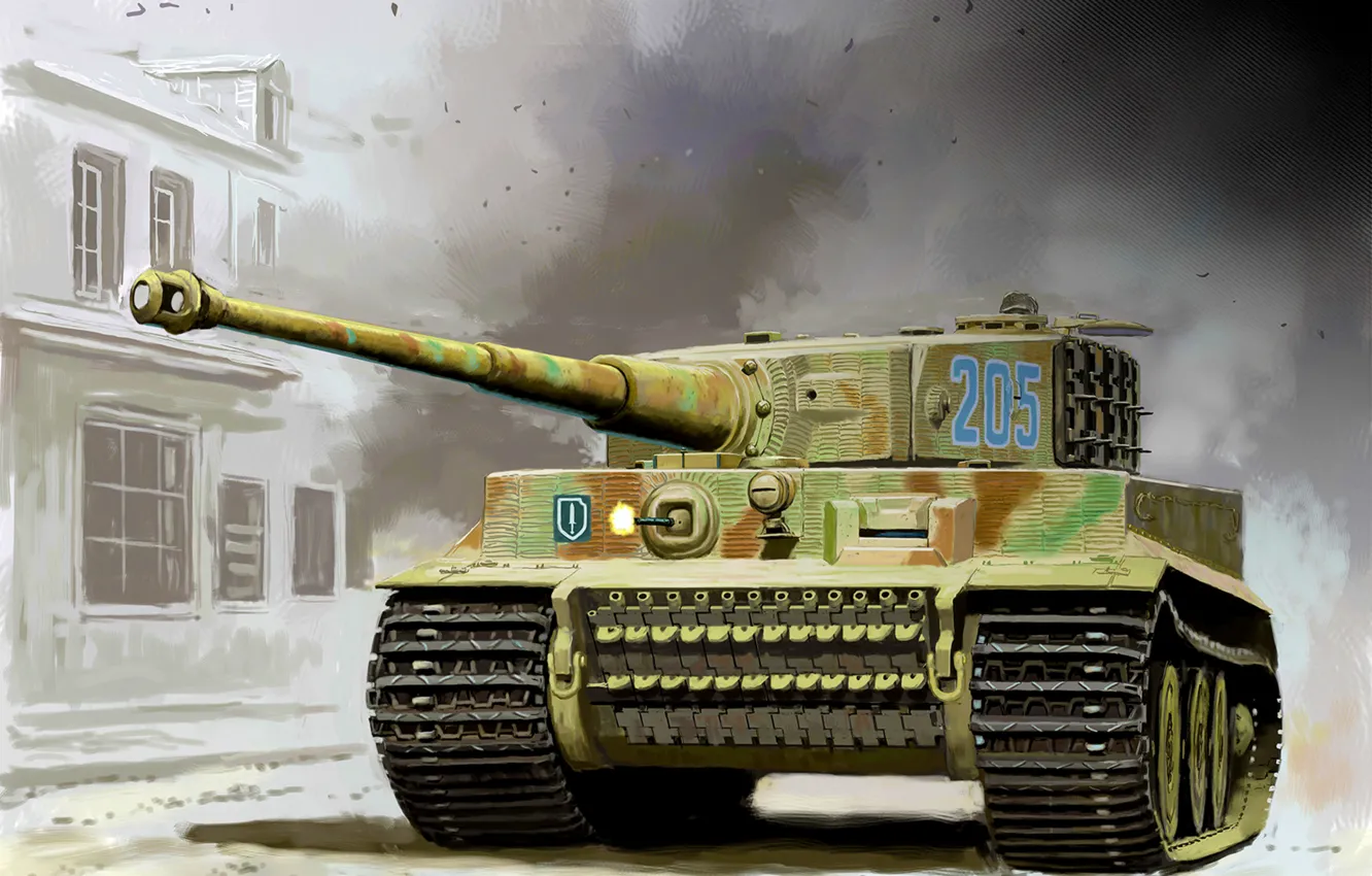 Photo wallpaper weapon, war, art, painting, tank, ww2, wargaming, Tiger tank