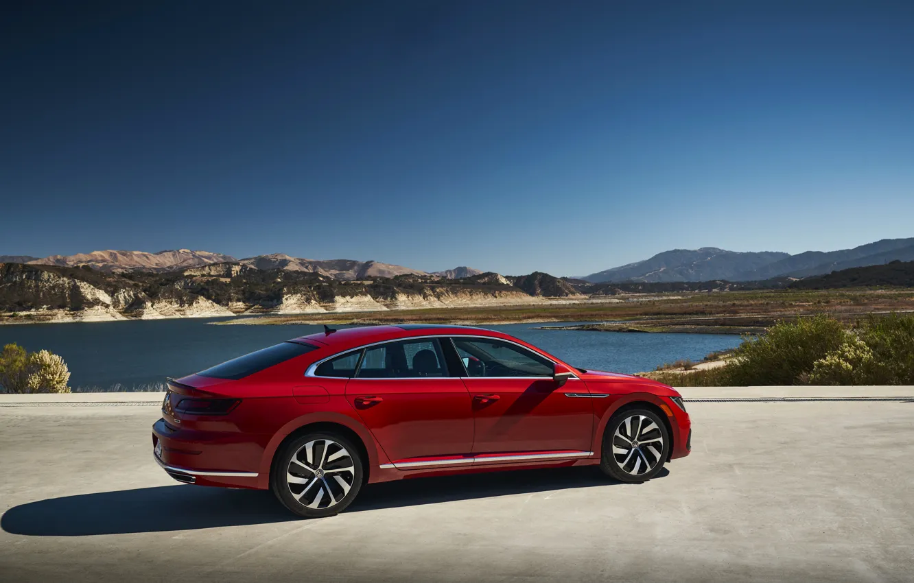 Photo wallpaper red, Volkswagen, liftback, Arteon, 2019, the shore, SEL Premium R-Line