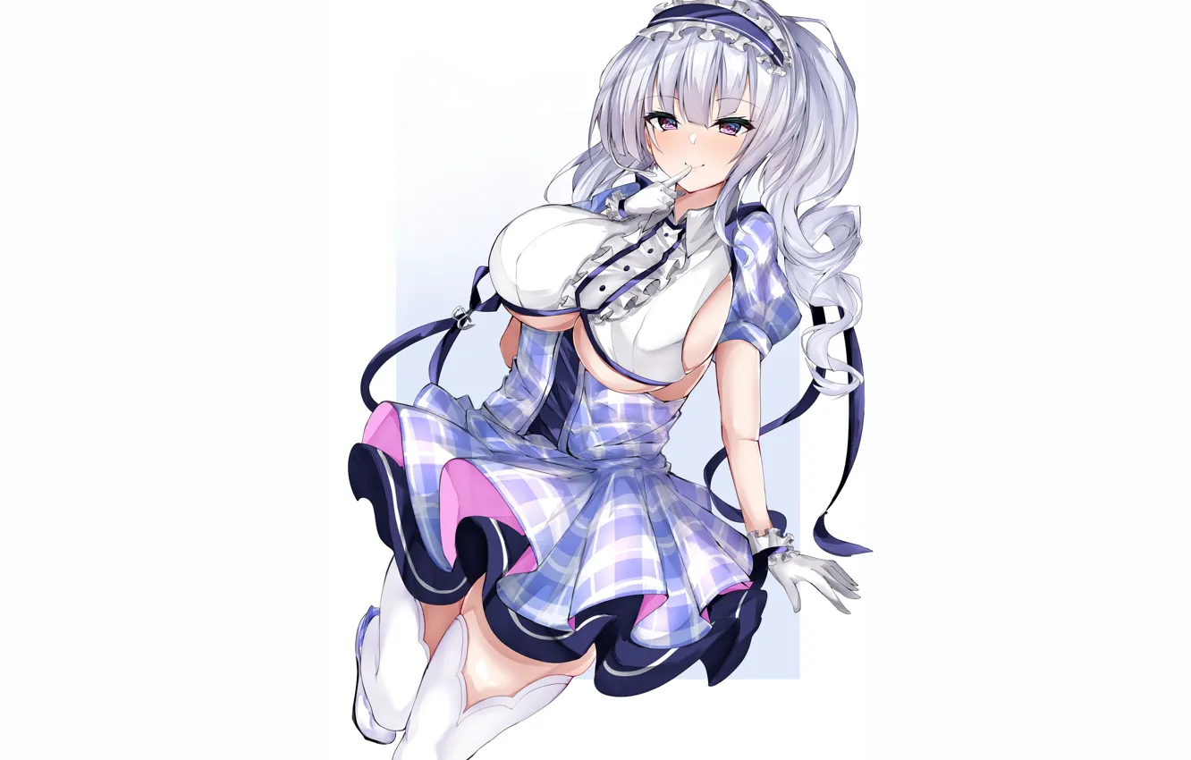 Photo wallpaper girl, sexy, cleavage, thighhighs, long hair, dress, boobs, anime