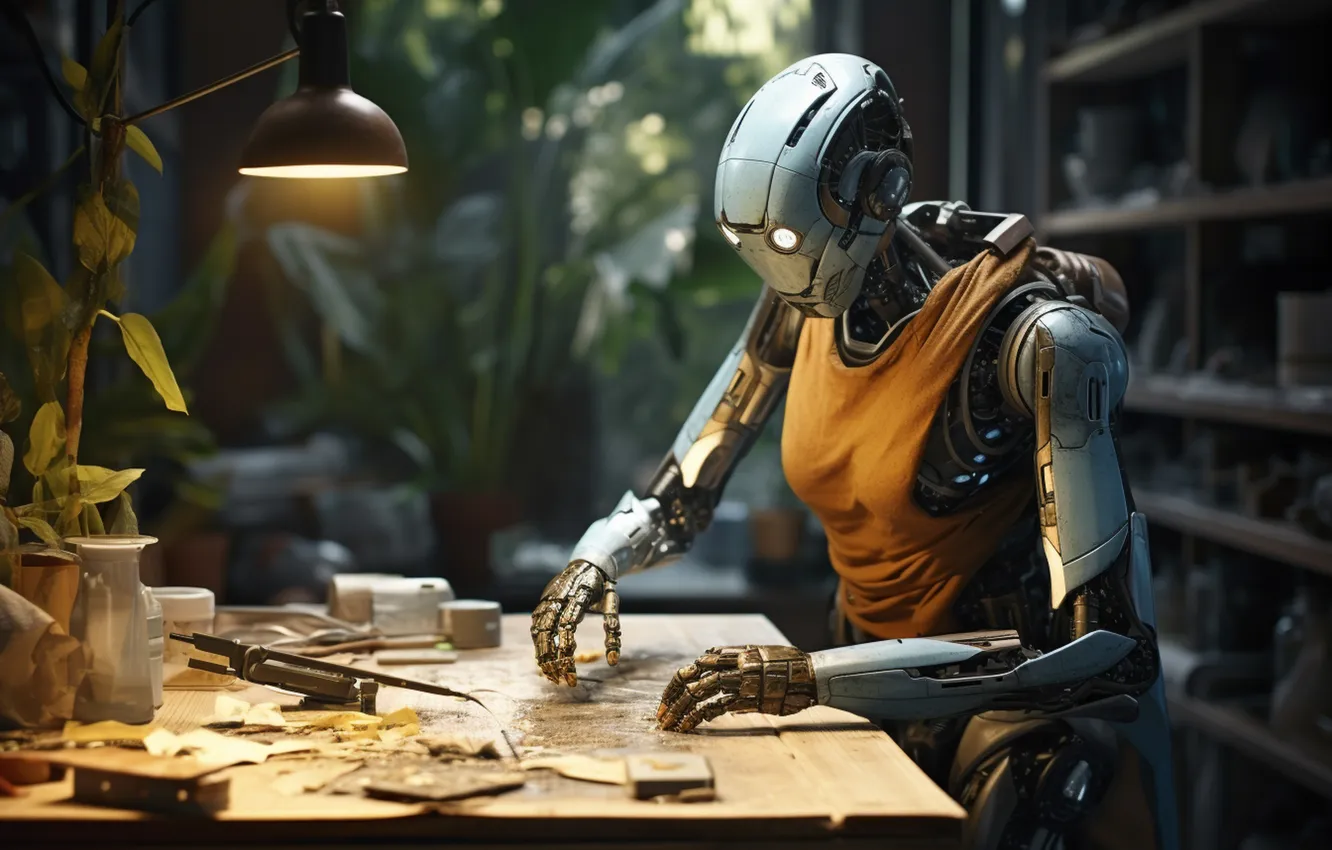 Photo wallpaper robot, human, regular, job, performing, Anthropomorphic