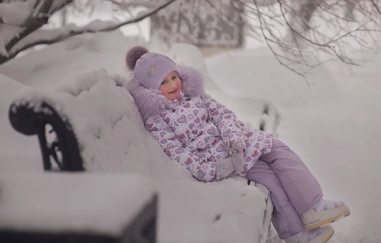 Photo wallpaper winter, snow, nature, girl