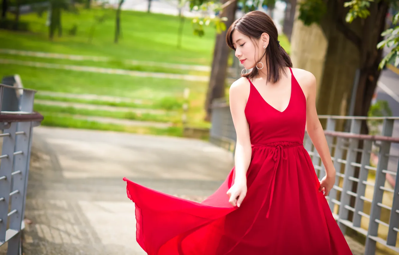 Photo wallpaper summer, girl, red, face, dress