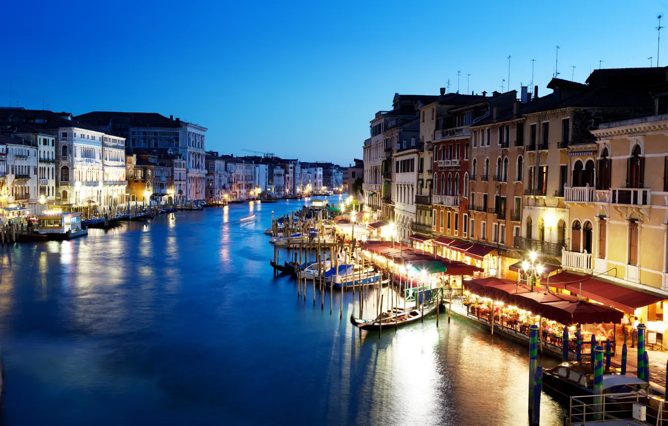 Photo wallpaper people, building, home, boats, the evening, lighting, lights, Italy