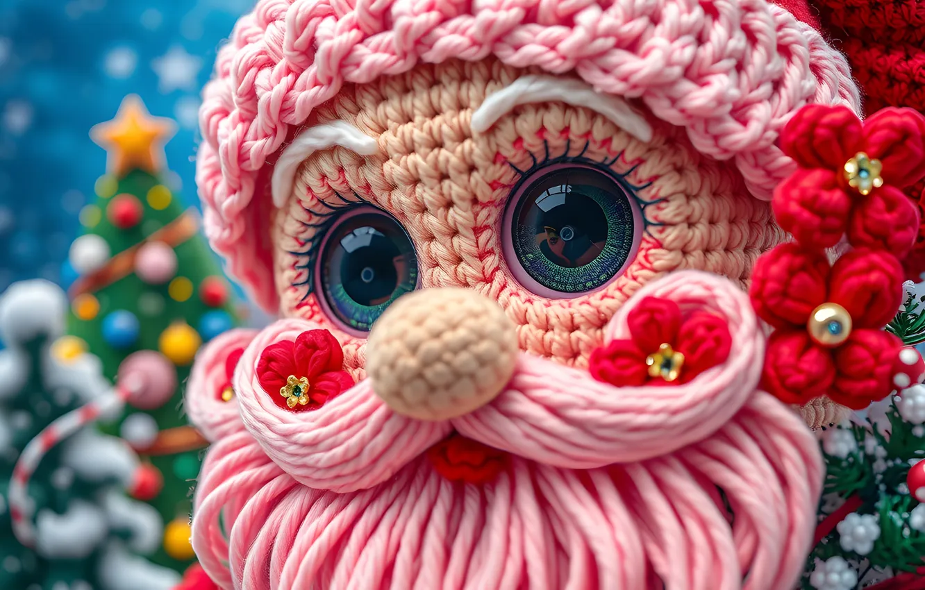 Photo wallpaper eyes, look, flowers, toy, new year, doll, Christmas, pink