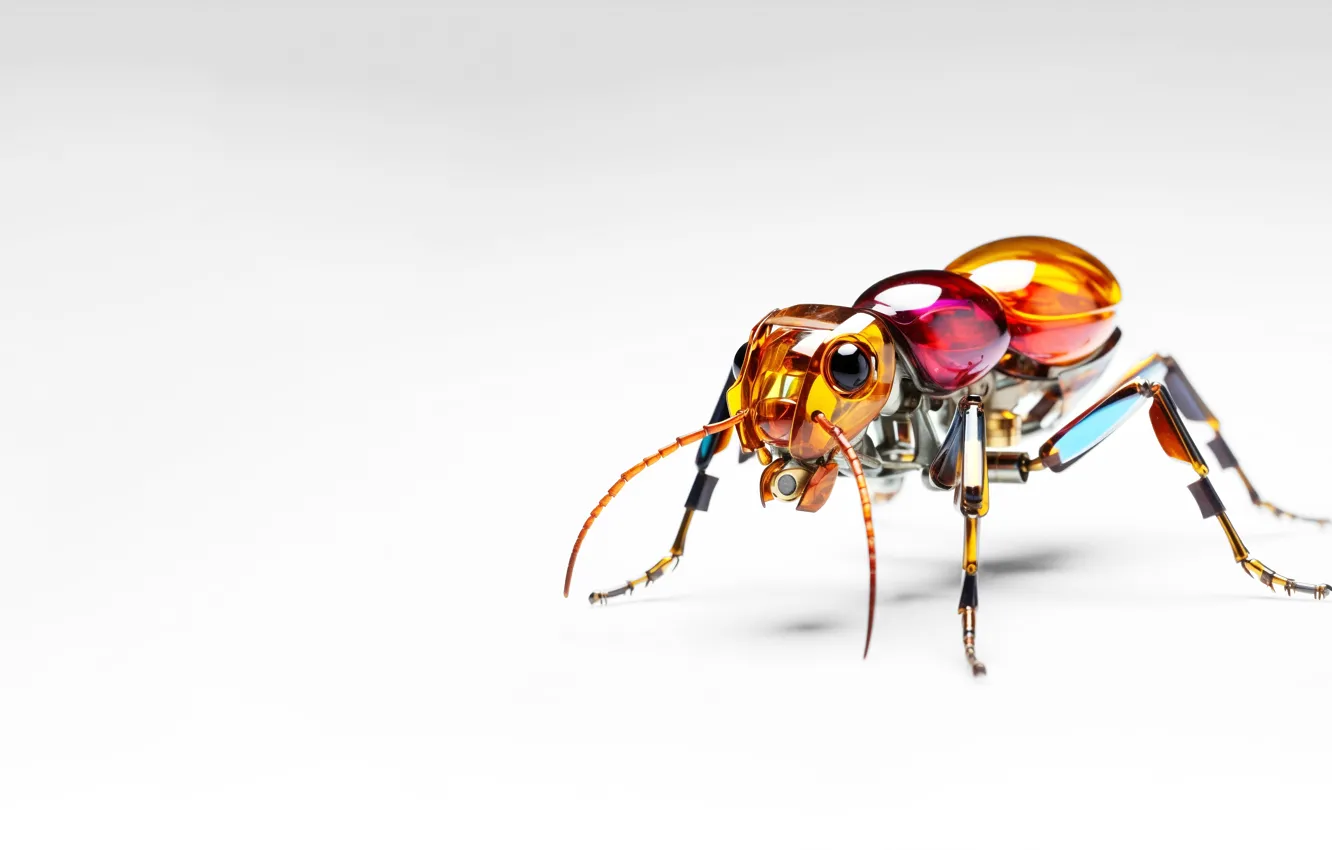 Photo wallpaper robot, technology, ants, white background, insect, AI art, micro robot, a robotic insect