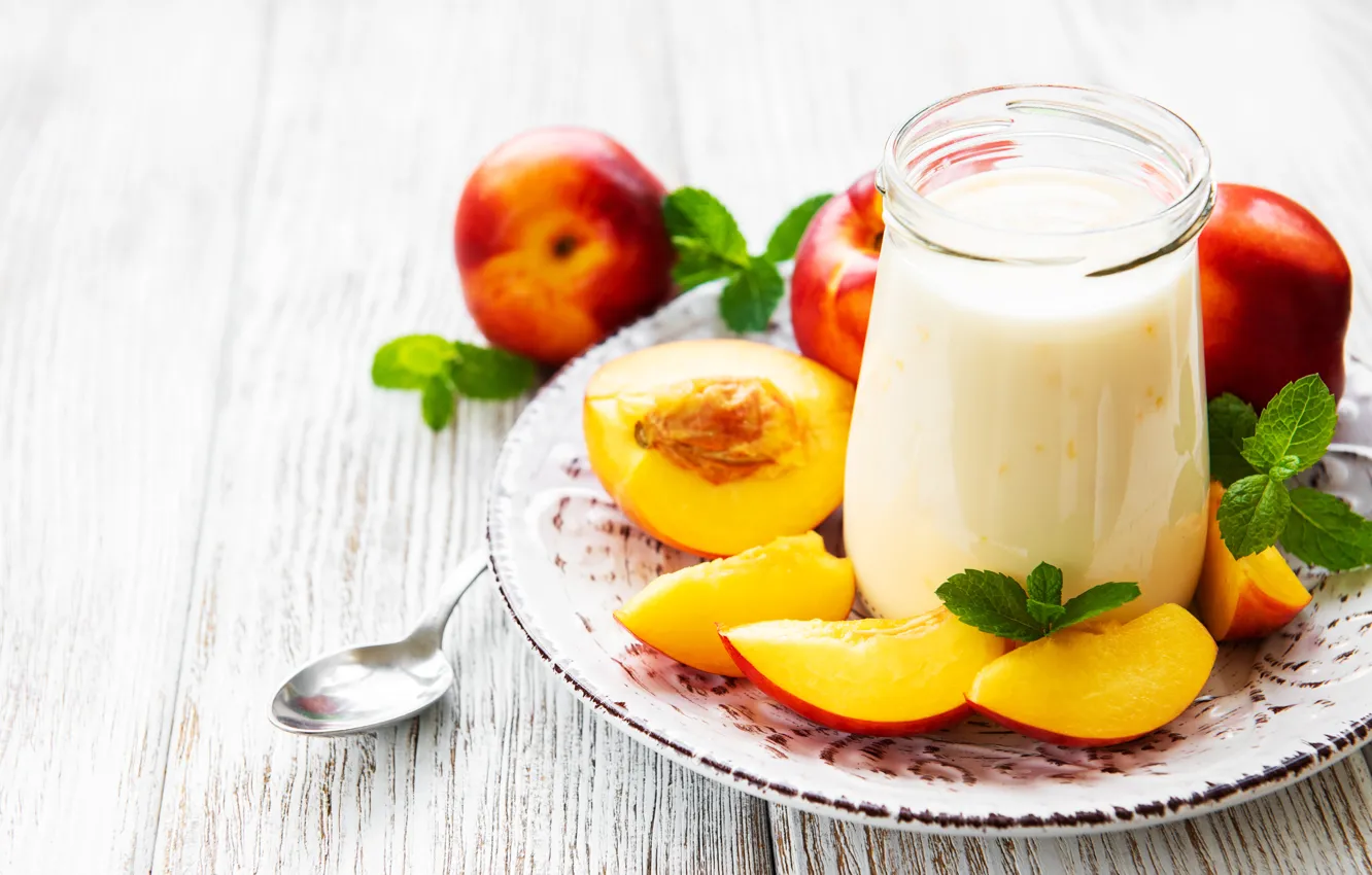 Photo wallpaper jars, slices, nectarine, yogurt, Olena Rudo