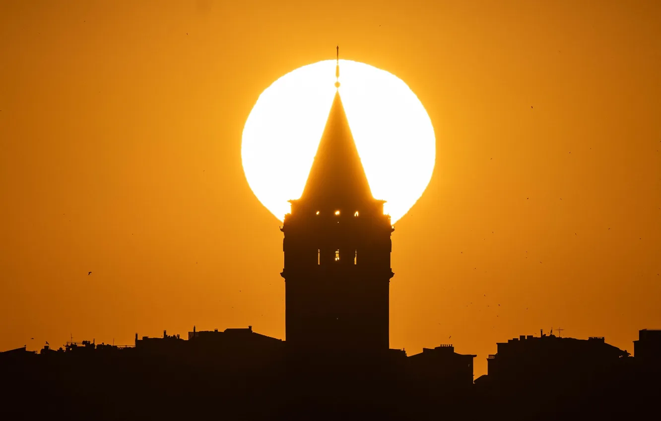Photo wallpaper sunset, Turkey, Galata Tower, istambul