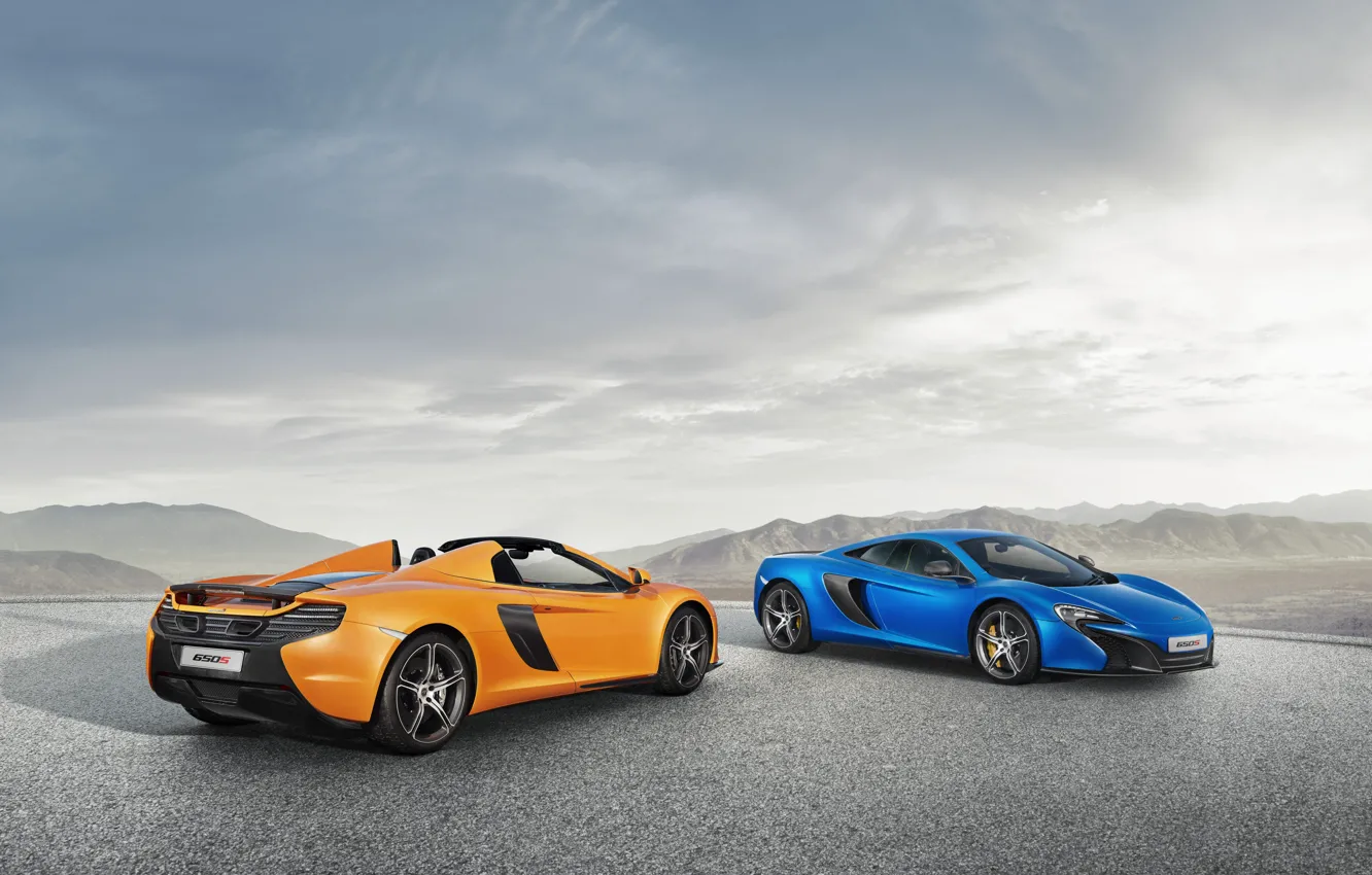 Photo wallpaper McLaren, Blue, Orange, Orange, Blue, Coupe, Spyder, Supercars