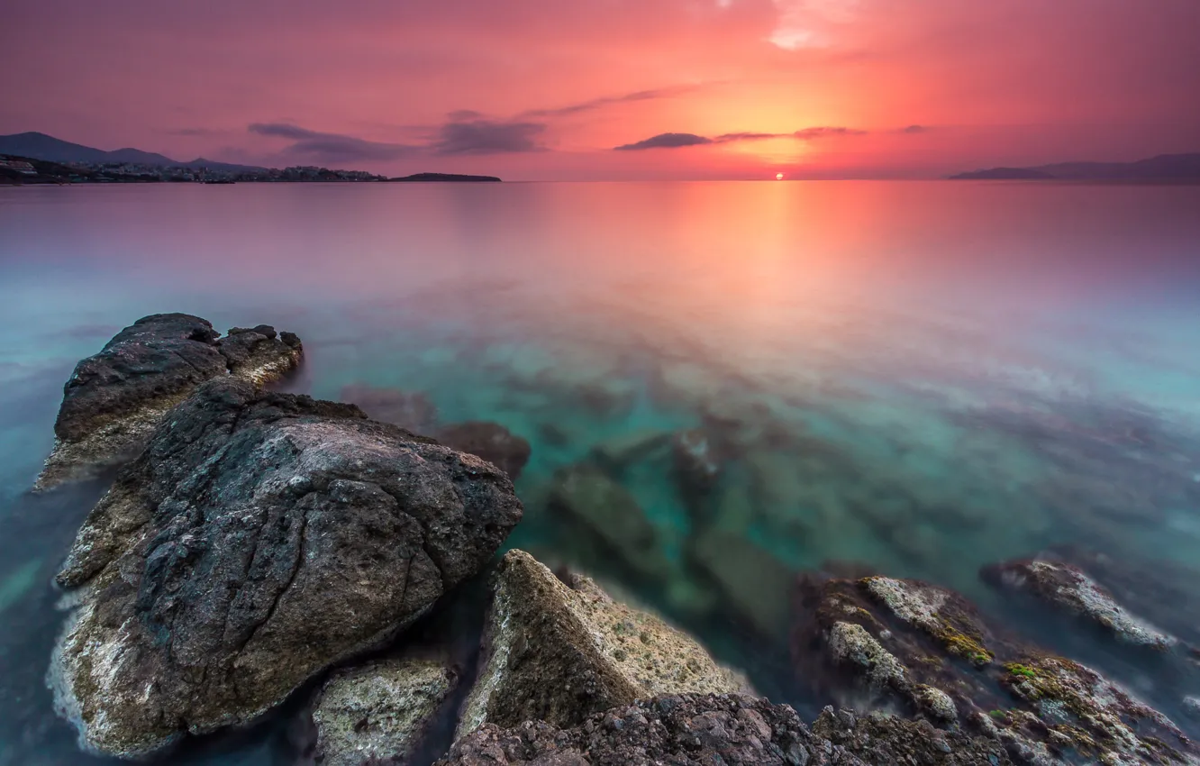 Photo wallpaper dawn, coast, horizon, sunrise, Creta