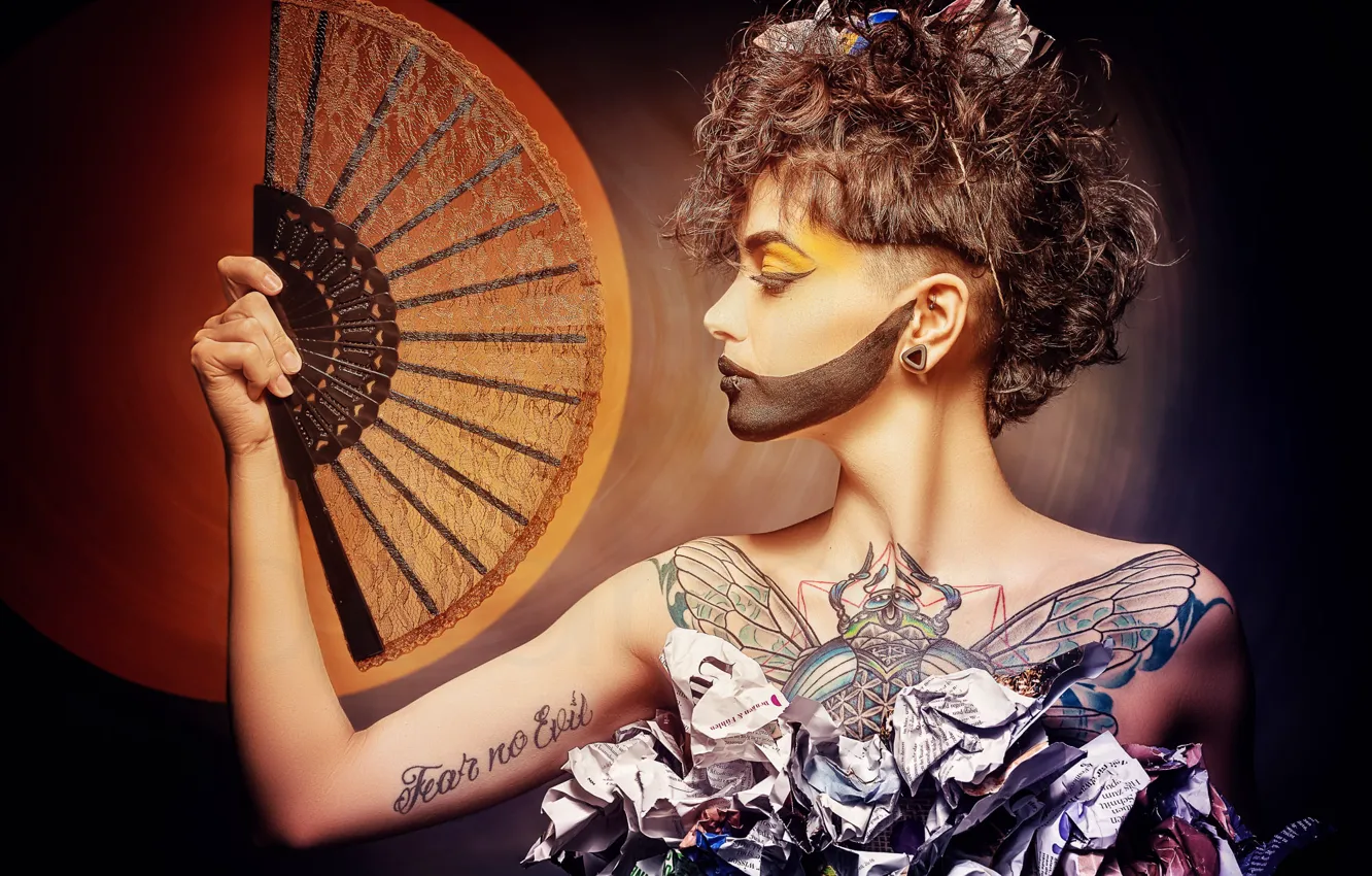 Photo wallpaper face, style, paper, makeup, tattoo, fan, profile, Sanchez