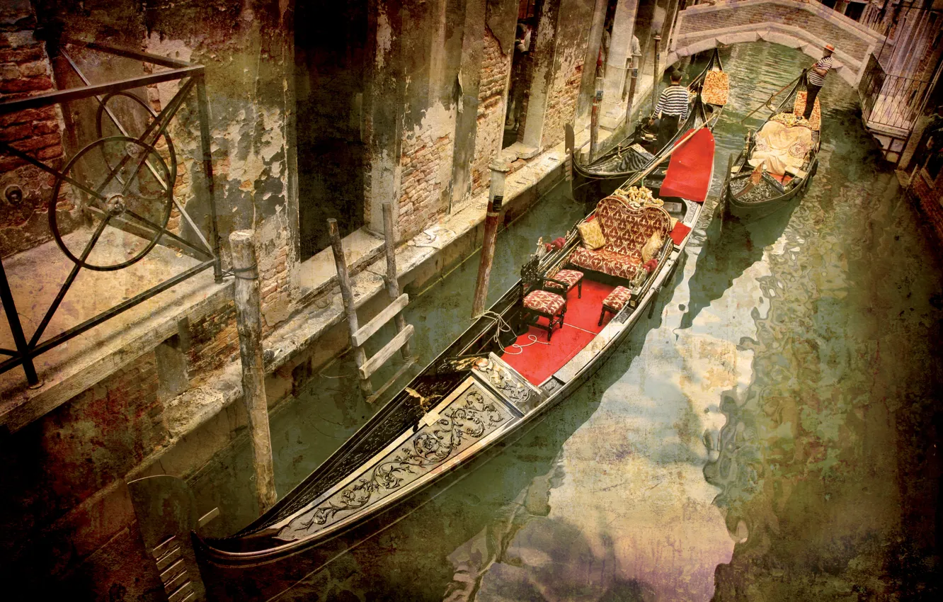 Photo wallpaper Italy, Venice, channel, the bridge, gondola, grunge, grunge