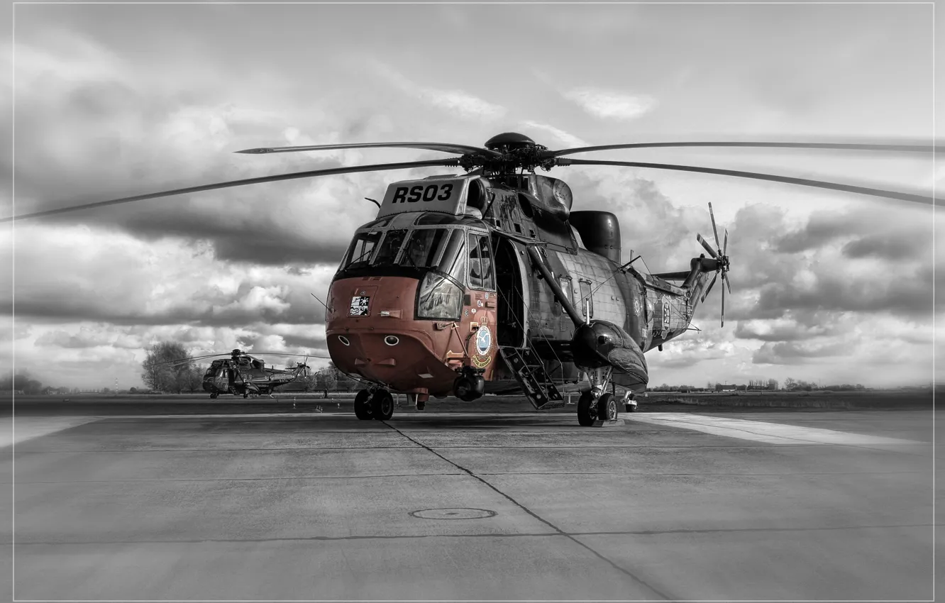 Photo wallpaper the sky, clouds, technique, horizon, helicopter, sicorskiy, S-61/SH-3 Sea King