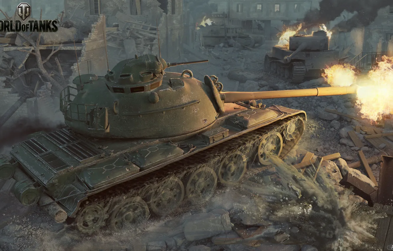 Photo wallpaper the city, battle, tank, World of Tanks, 59-Patton