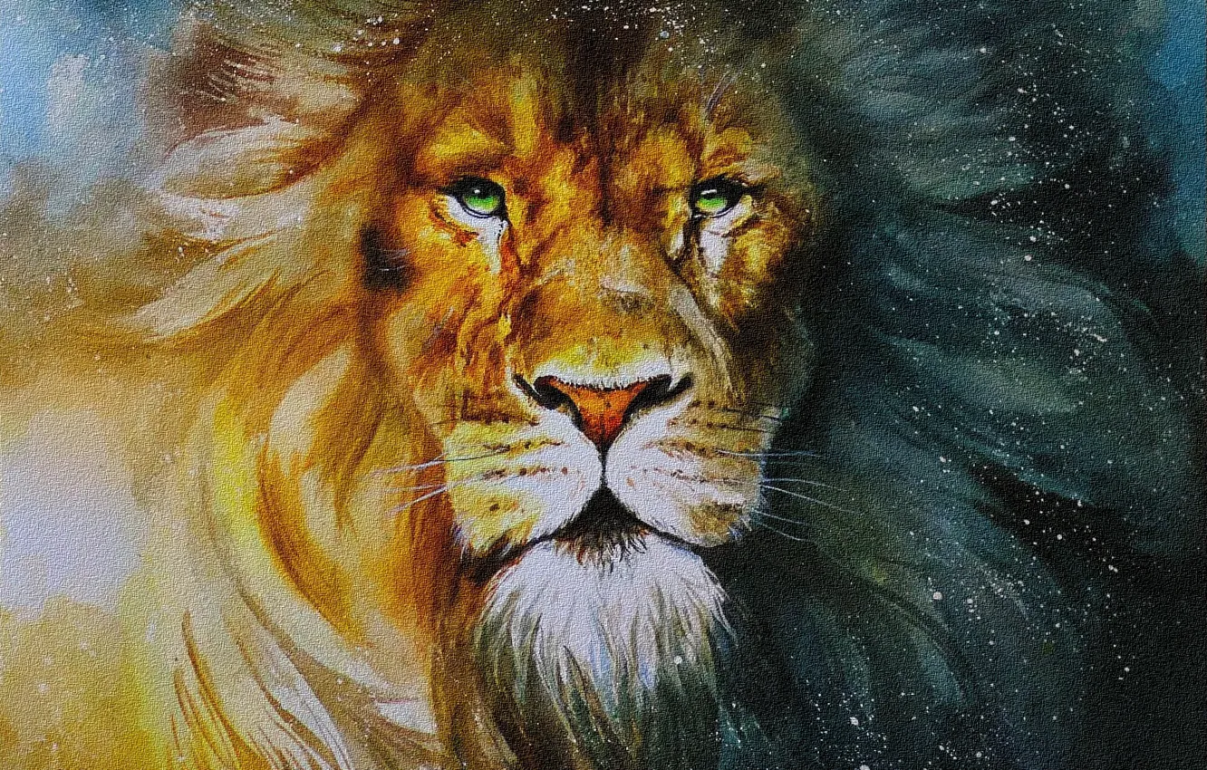 Photo wallpaper picture, watercolor, mane, cardboard, painting, LEO, light and shadow, artist Ekaterina ziuzina