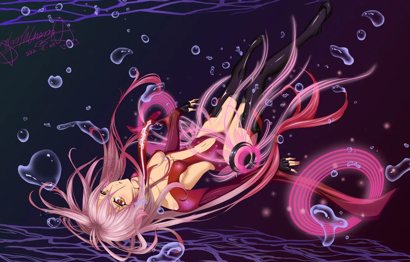 Photo wallpaper water, girl, bubbles, anime, art, guilty crown, inori yuzuriha, Crown of guilt
