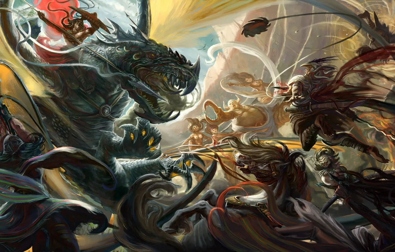 Photo wallpaper weapons, war, dragon, monster, art, battle
