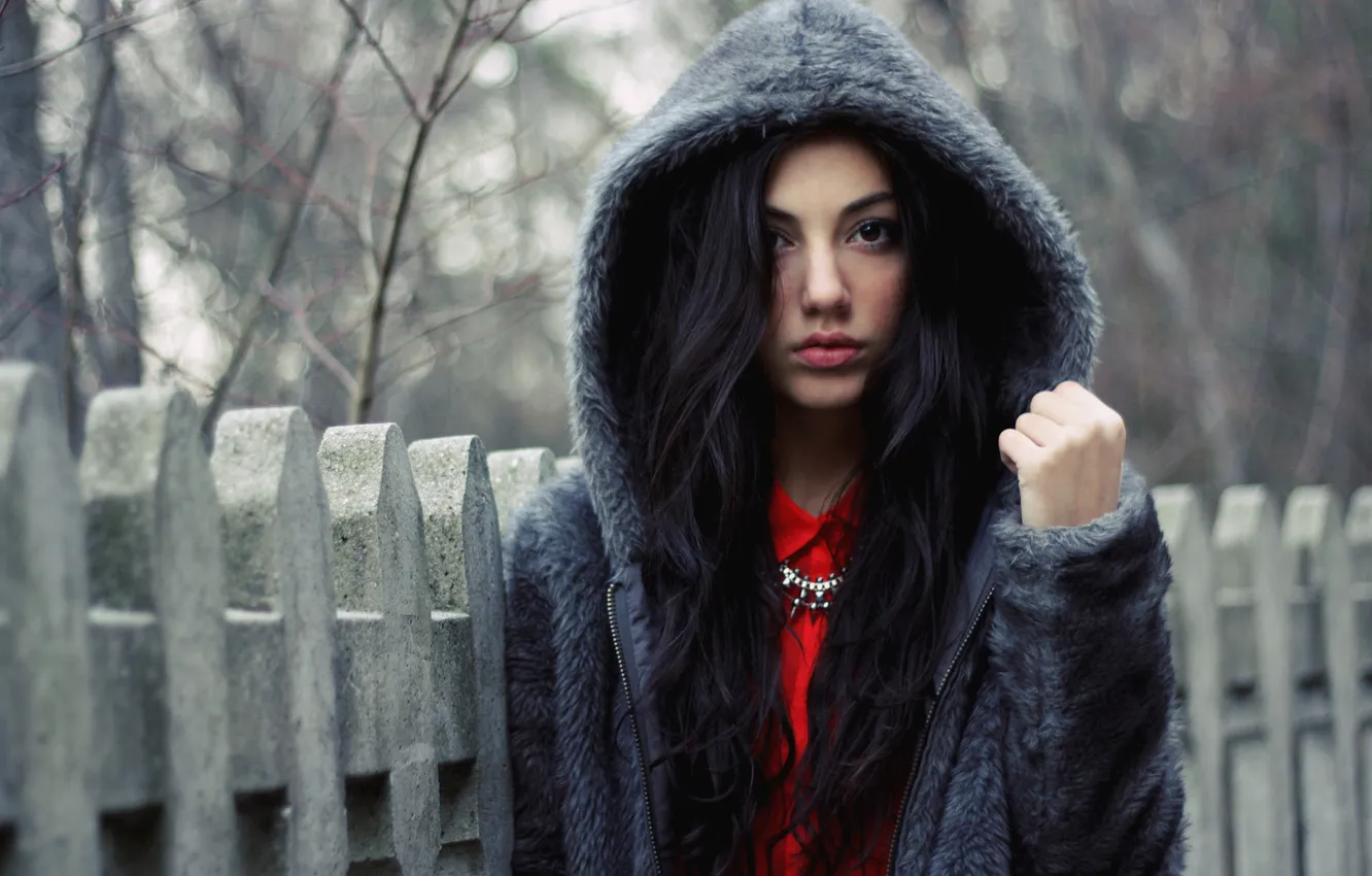 Photo wallpaper look, girl, brunette, hood