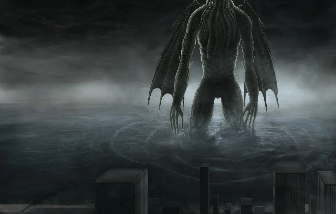 Photo wallpaper water, the city, ruffle, Cthulhu, Cthulhu, gloom
