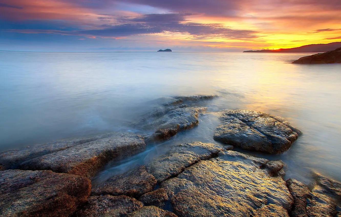 Photo wallpaper sea, landscape, sunset