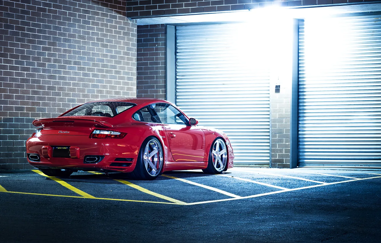 Photo wallpaper lights, 911, Porsche, red, tuning, night, glow, Turbo
