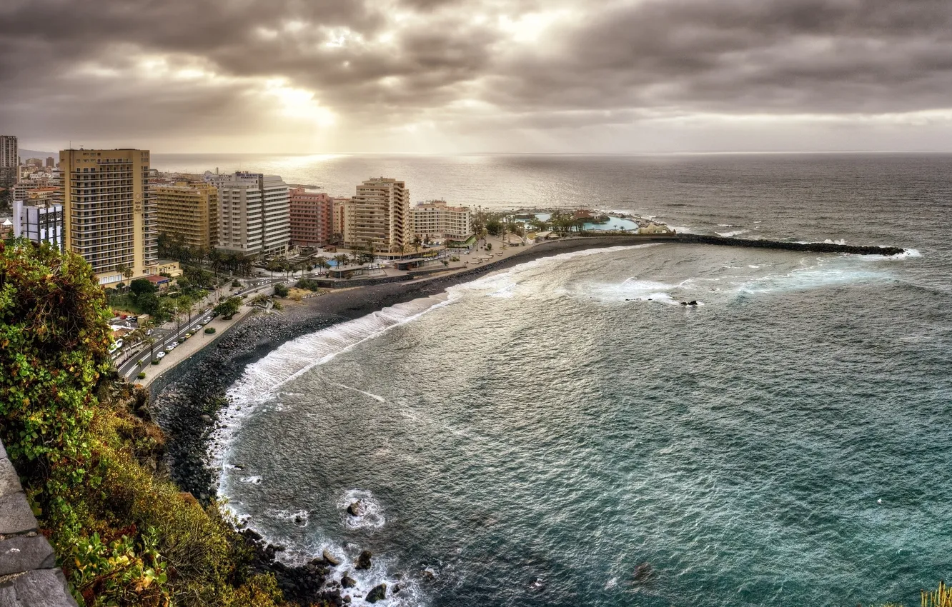 Photo wallpaper coast, building, Spain, Spain, Canary Islands, Canary Islands, The Atlantic ocean, Tenerife