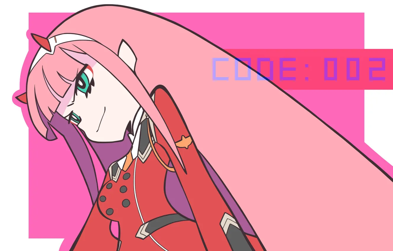 Photo wallpaper girl, horns, pink hair, 002, Darling In The Frankxx, Cute in France, Zero Two