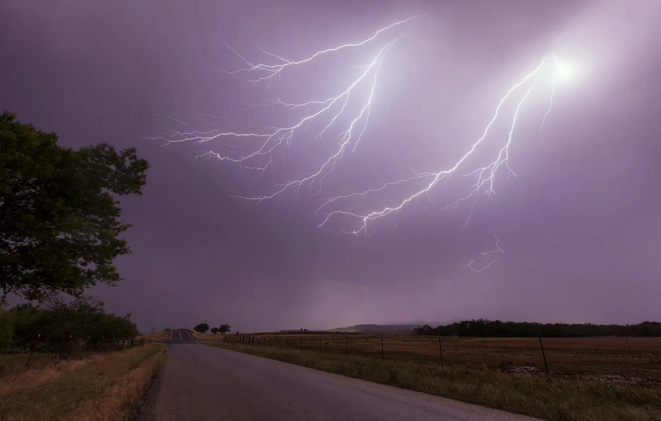 Photo wallpaper road, element, lightning