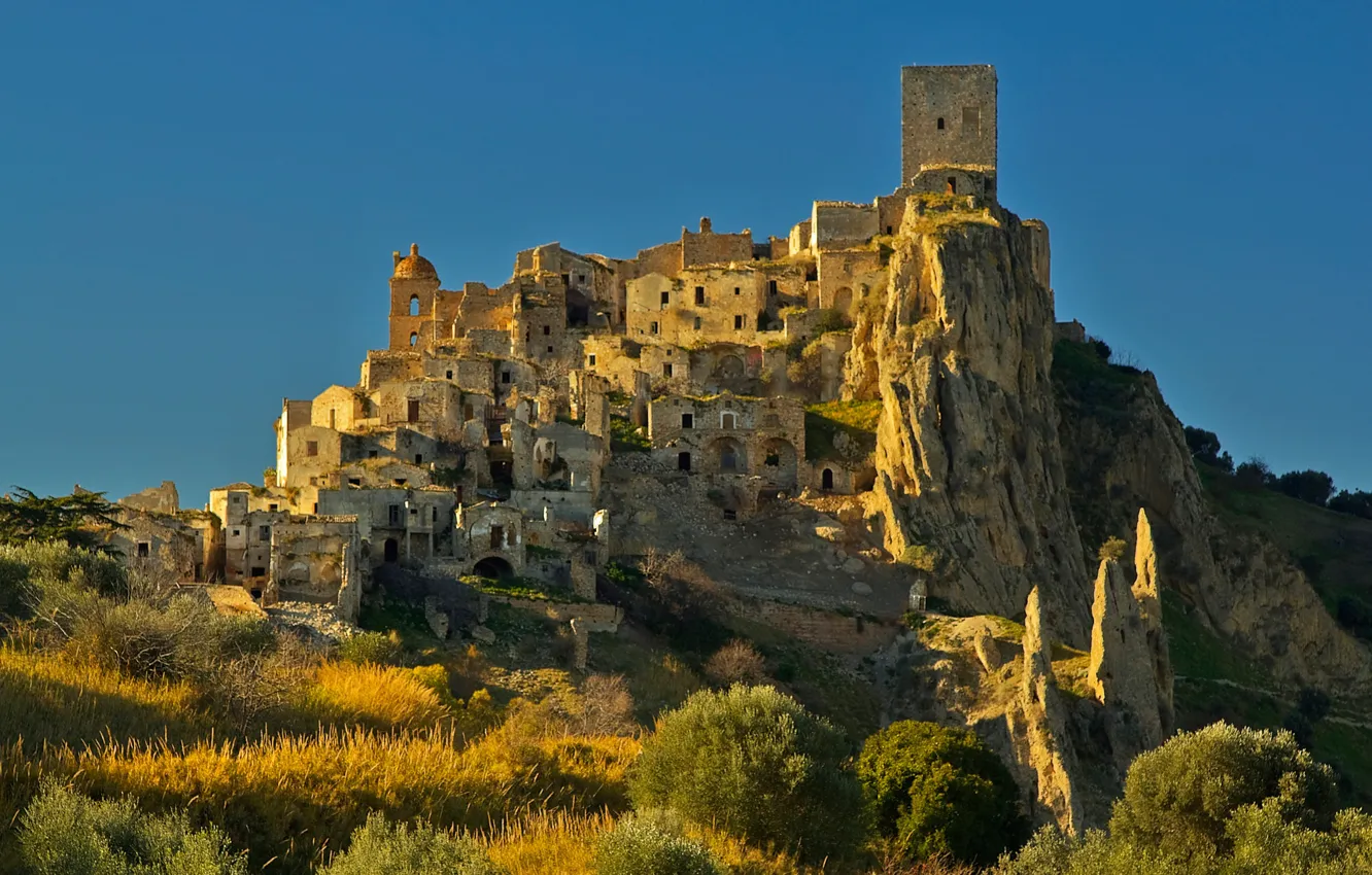 Photo wallpaper landscape, rock, home, Italy, Basilicata, The krako
