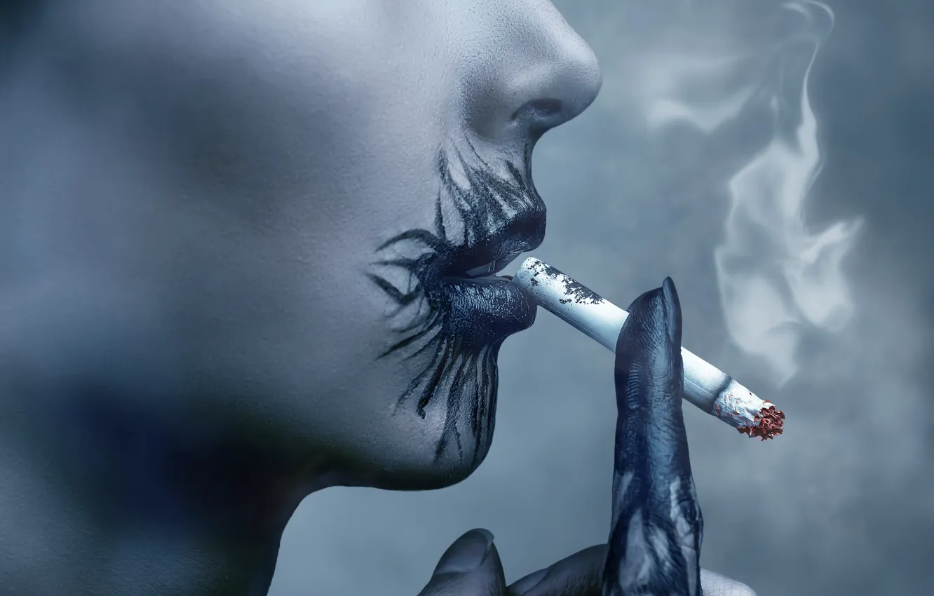 Photo wallpaper lips, Poison, cigarette smoke
