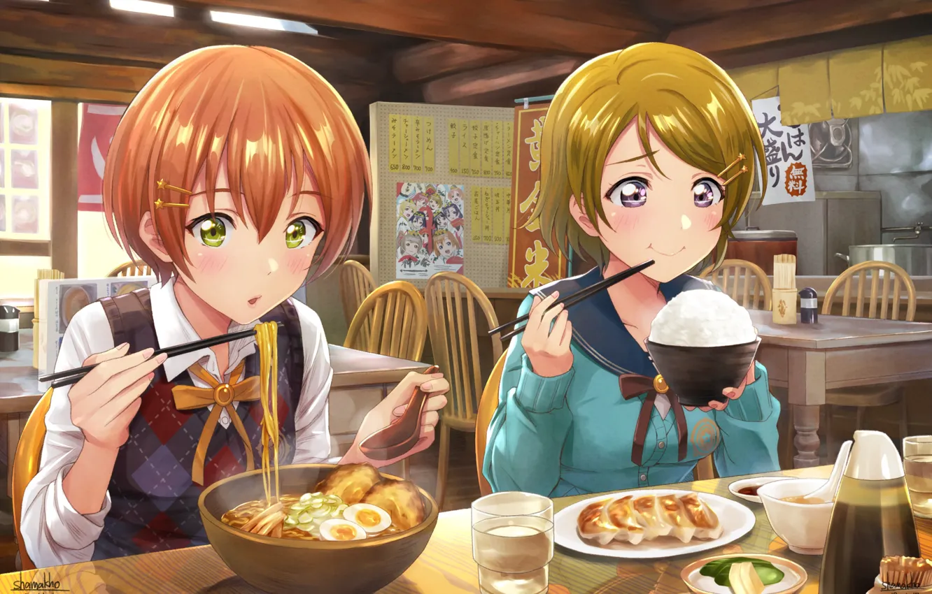 Photo wallpaper food, anime, girl, cafe, Love Live!