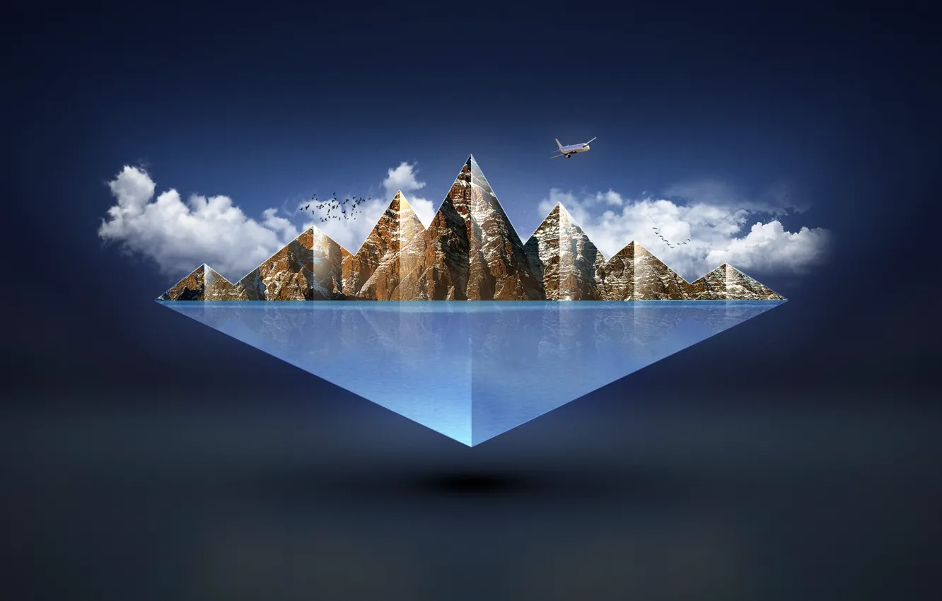 Photo wallpaper sea, the sky, water, clouds, mountains, lake, earth, bird