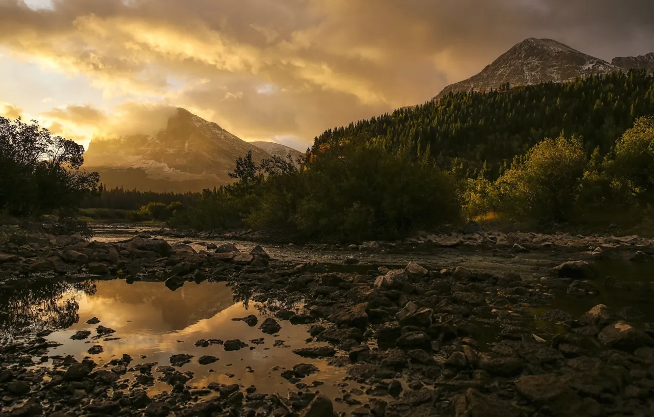 Photo wallpaper landscape, lake, stones