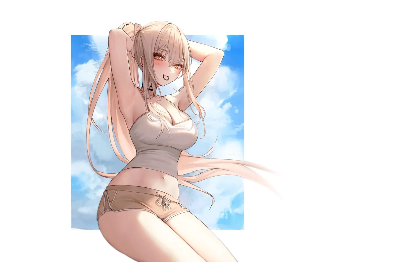 Photo wallpaper girl, hot, sexy, sky, boobs, anime, blue sky, blonde