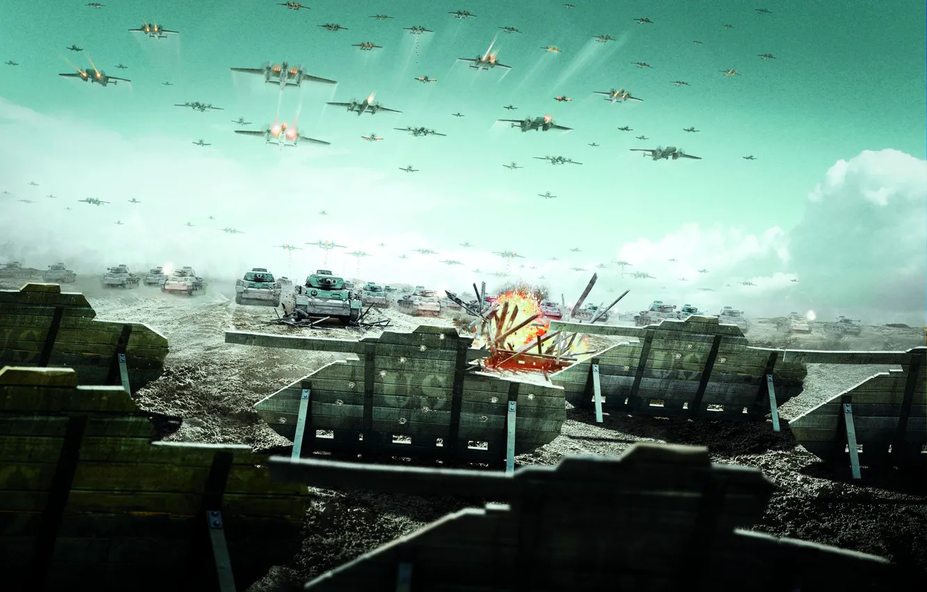 Photo wallpaper field, war, tank, the plane, war, R.U.S.E., Thanks to terryz