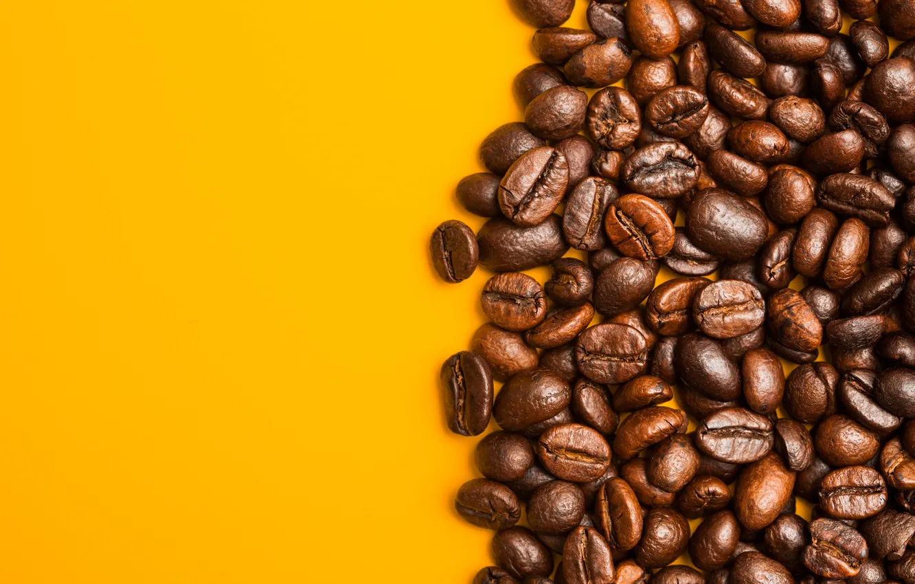 Photo wallpaper yellow, background, view, beans, coffee, Top, copyspace