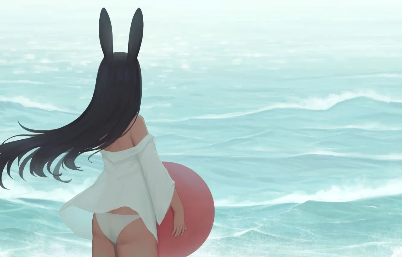 Photo wallpaper sea, girl, circles, rabbit, ears