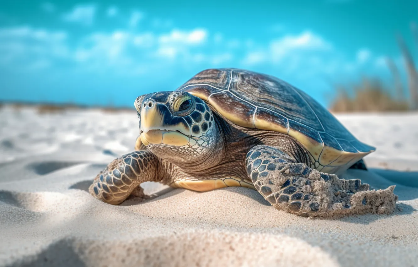 Photo wallpaper turtle, sea turtle, sea, AI art, neural network