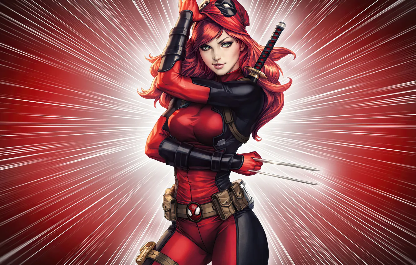 Photo wallpaper Deadpool, Comics, Lady, Lady Deadpool, AI Art, AI Generated