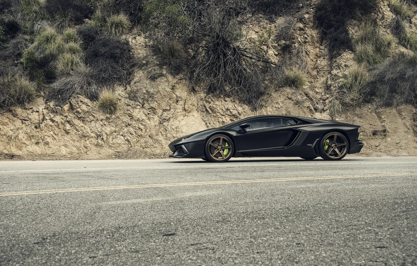 Photo wallpaper Lamborghini, Black, Side, Tuning, LP700-4, Aventador, Mansory, Supercar