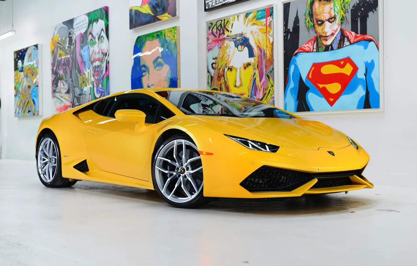 Photo wallpaper Lamborghini, Front, Yellow, Studio, Picture, Supercar, Huracan, LP610-4